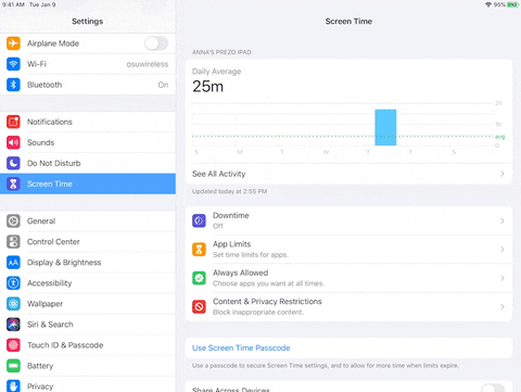 A gif showing the steps for checking activity data on an iPad