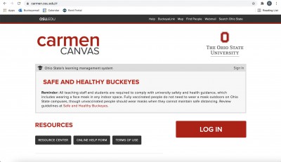 Screenshot of the CarmenCanvas landing page