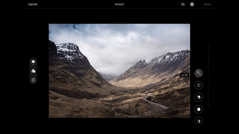 A gif scrolling through the options in the iPad photo editor