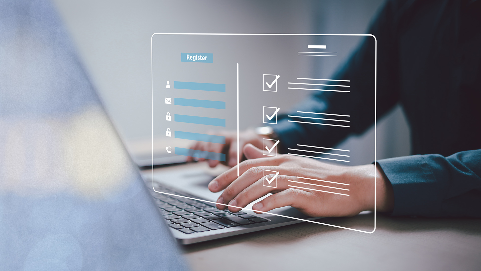 Hands typing information into a registration form