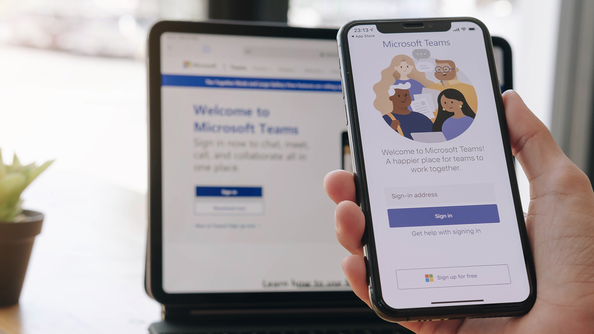 Microsoft Teams login screen on a mobile device