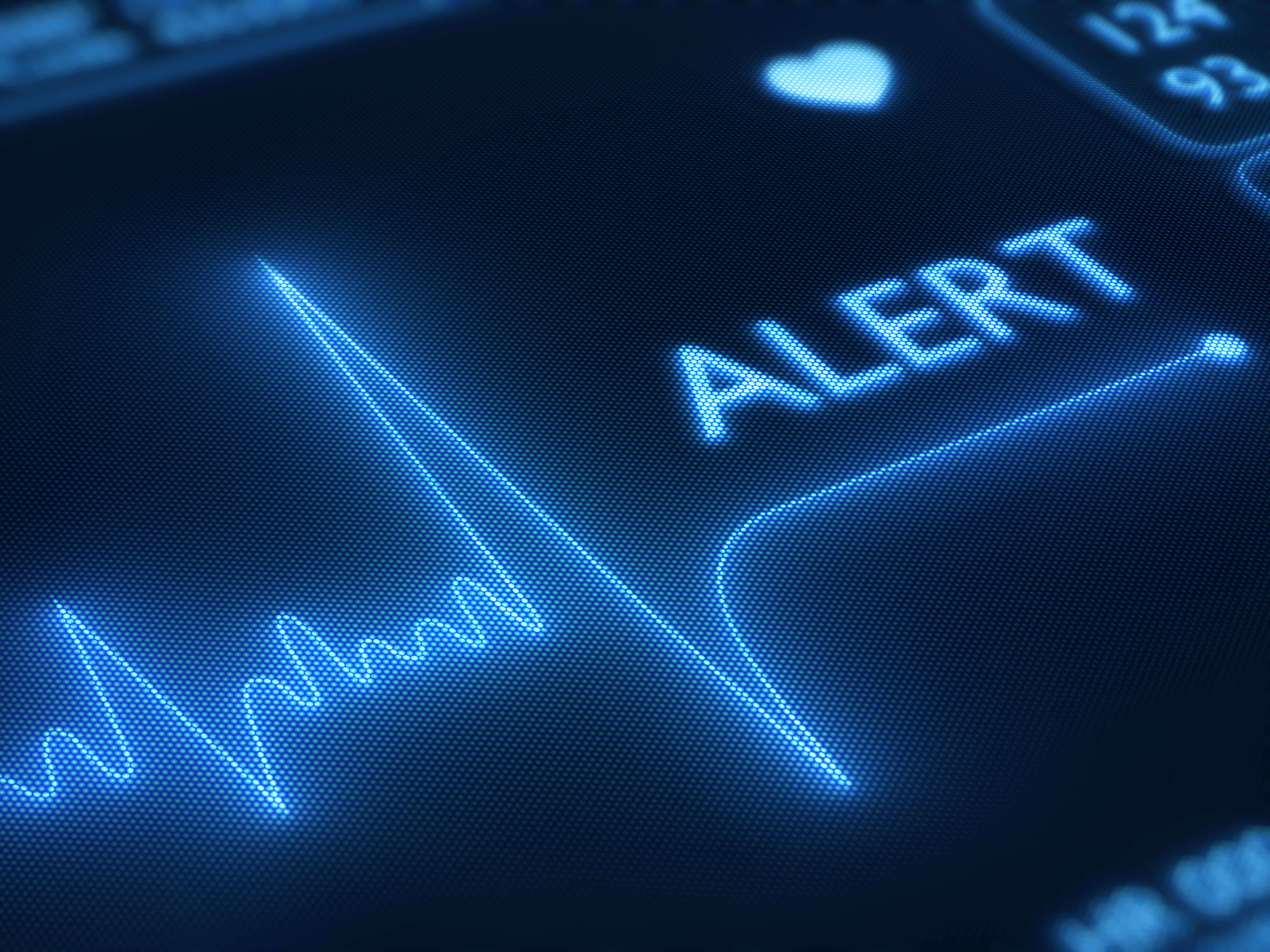 A representation of a heartbeat monitor labeled 'alert'