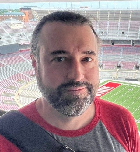 Close up photo of Reg in Ohio State's football stadium.