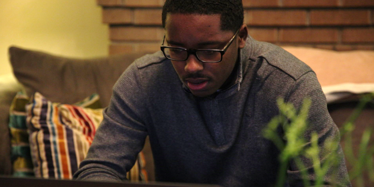 student working on computer