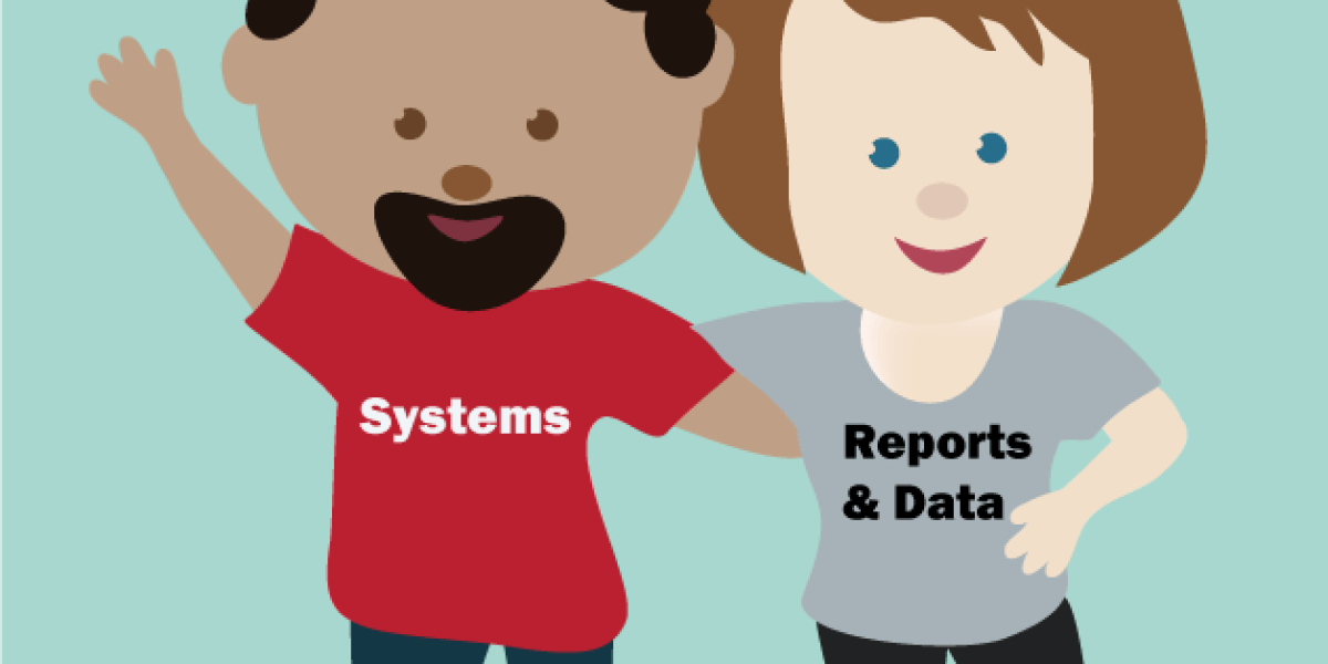 Decorative graphic showing how systems, reports, and data support each other