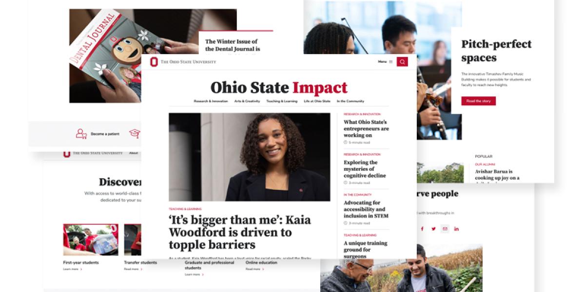 a collection of websites with consistent Ohio State branding and scarlet accents