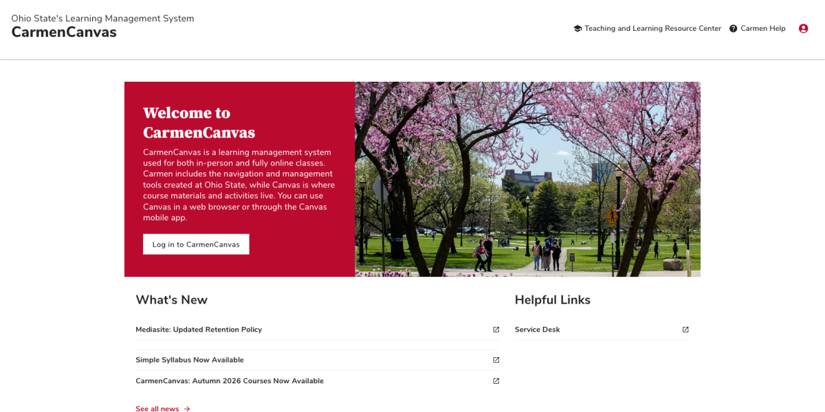 The new CarmenCanvas landing page with a clean, simple design.