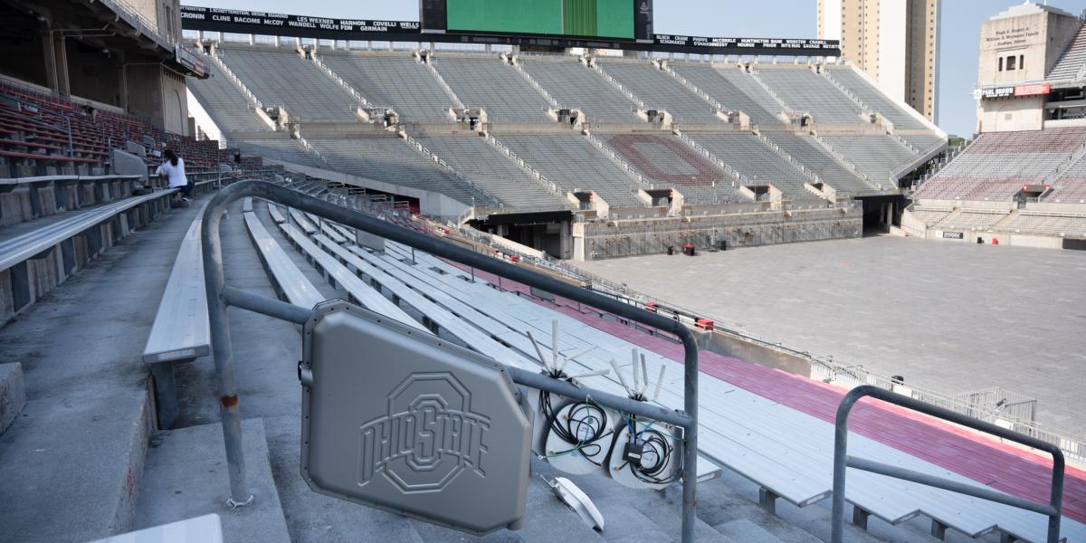 New Wi-Fi access points in Ohio Stadium during installation.