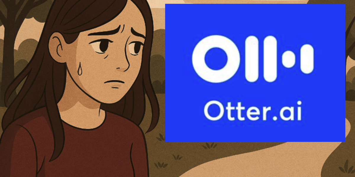 Student looking disappointedly at the Otter.ai logo