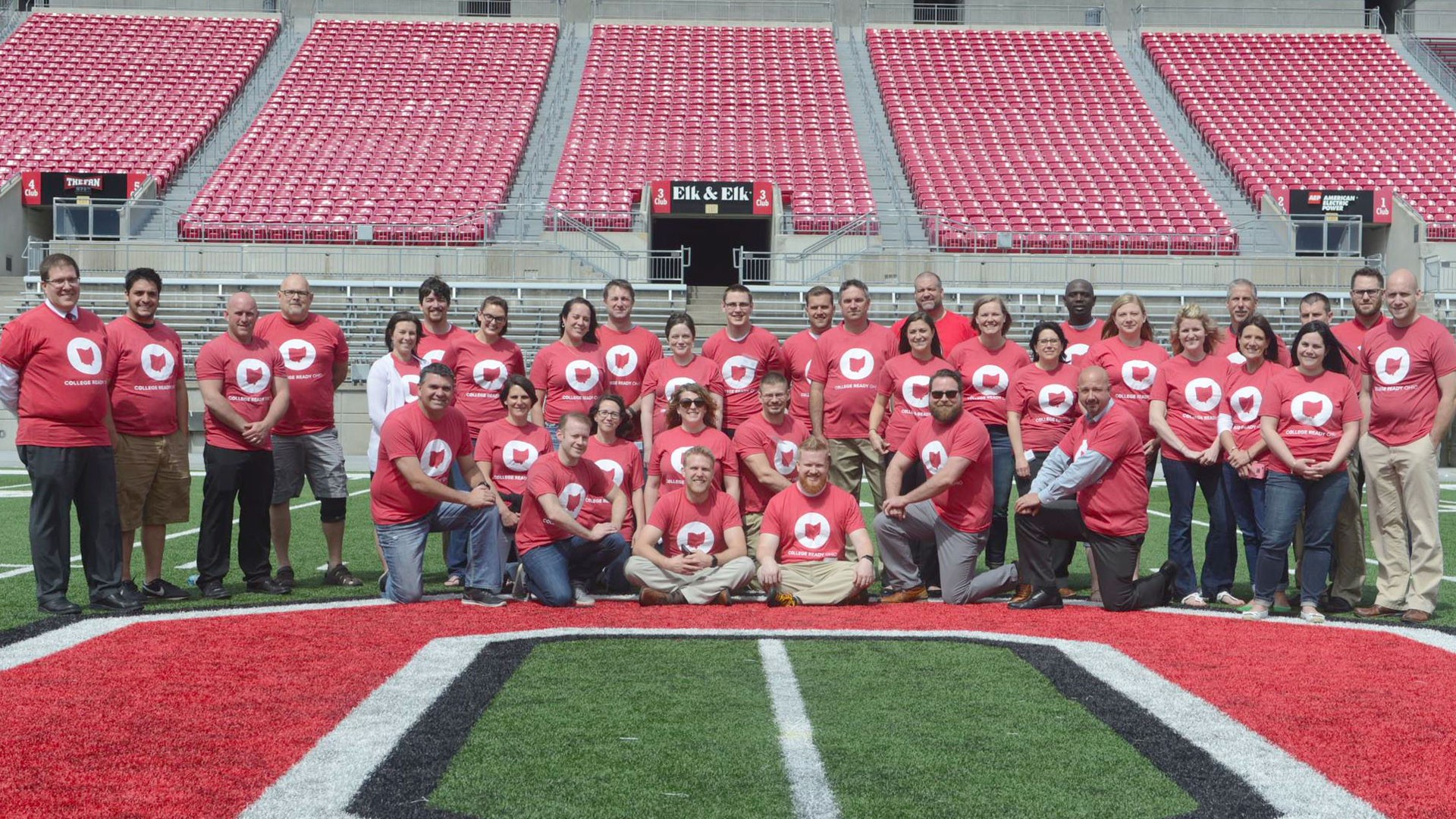 College Ready Ohio cohort of educators on Ohio Stadium field