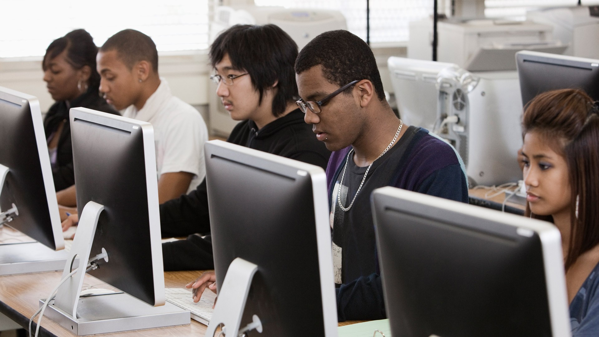 Students using computers in a computer lab