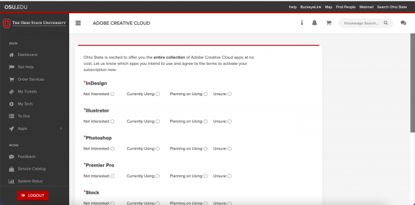 The opt in form for Creative Cloud access.