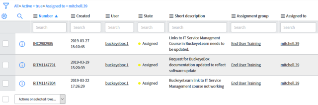 Screenshot of columns in default order