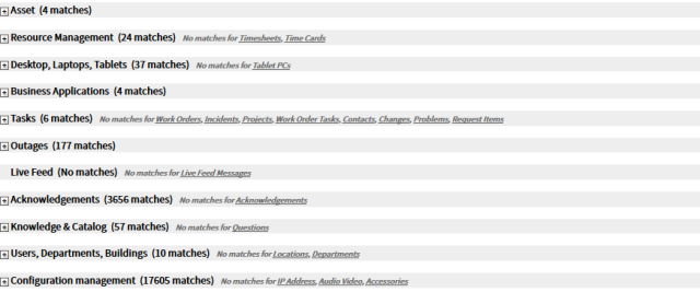 Super Search results by collapsed groups