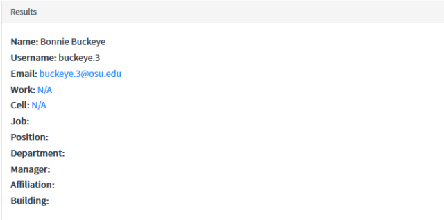 User Quick find results