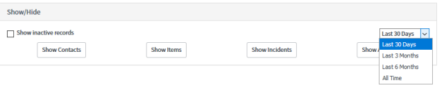 User Quick Find Result Options with expanded duration menu