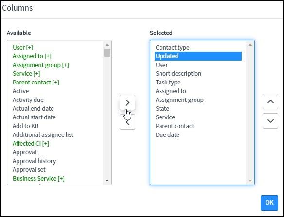 Choose columns window