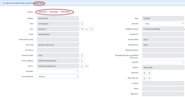 Contact Form breadcrumb navigation after the request item is saved