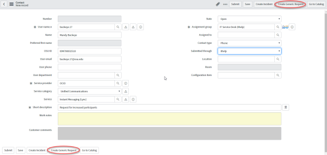 Contact Form to create a Generic Request item