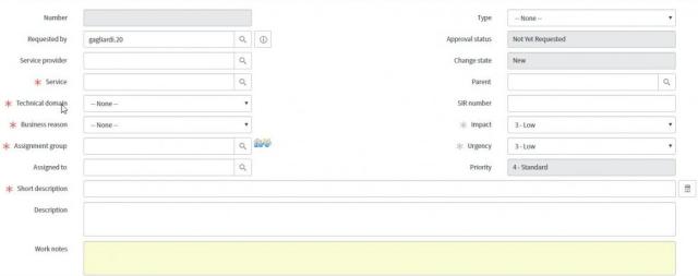 Example of a New Change form