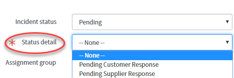 Incident Status detail menu open