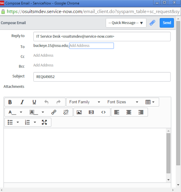 Sample email window from contact