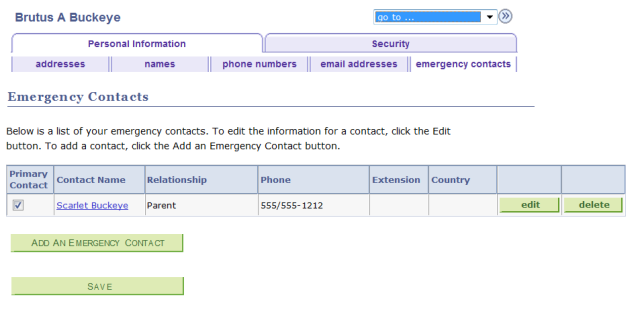 My Buckeye Link Emergency contacts page . This page displays a list of your emergency contacts
