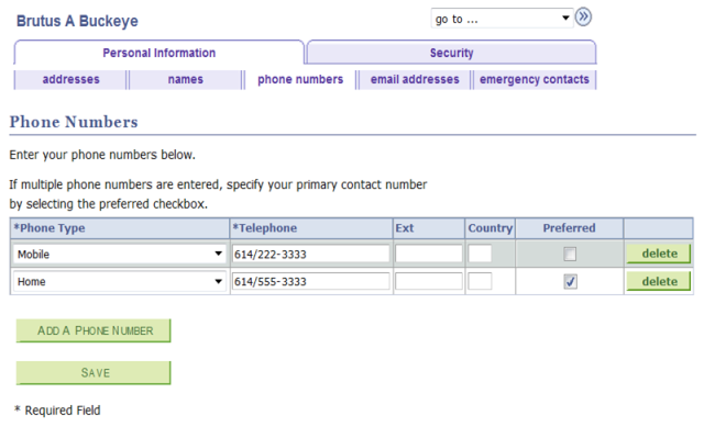 My Buckeye Link phone numbers page.  This page includes your home and mobile phone numbers