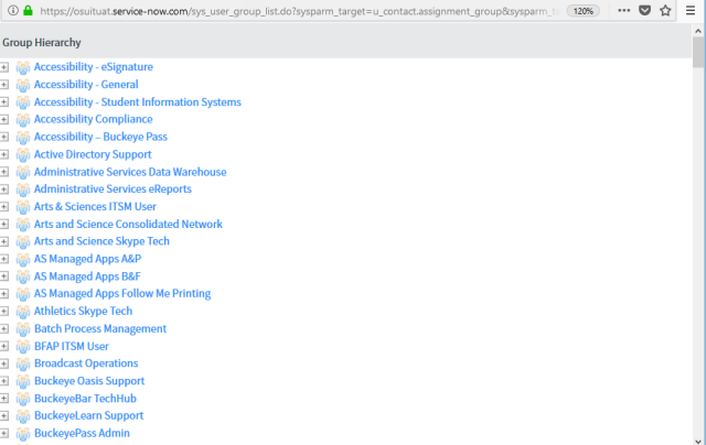 Assignment Group window open with groups listed