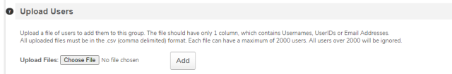 the Upload Users section of the Create Group page