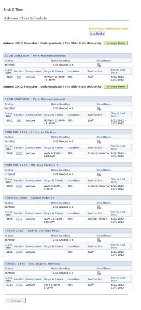 Faculty Center Advisee Class Schedule