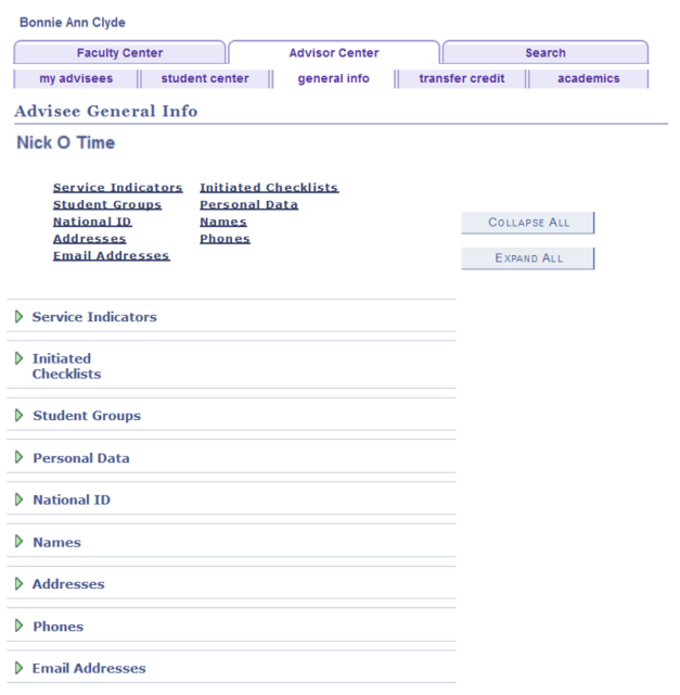 Faculty Center Advisor Center General Information page