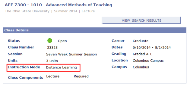 Faculty Center Class Detail Distance Learning