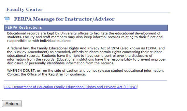 FERPA Message for Advisor/Instructor 