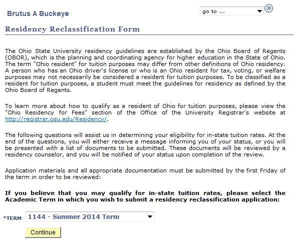 My Buckeye Link Residency Reclassification Form