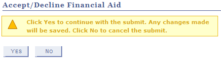 Student Financial Aid Accept Decline Financial Aid package screen