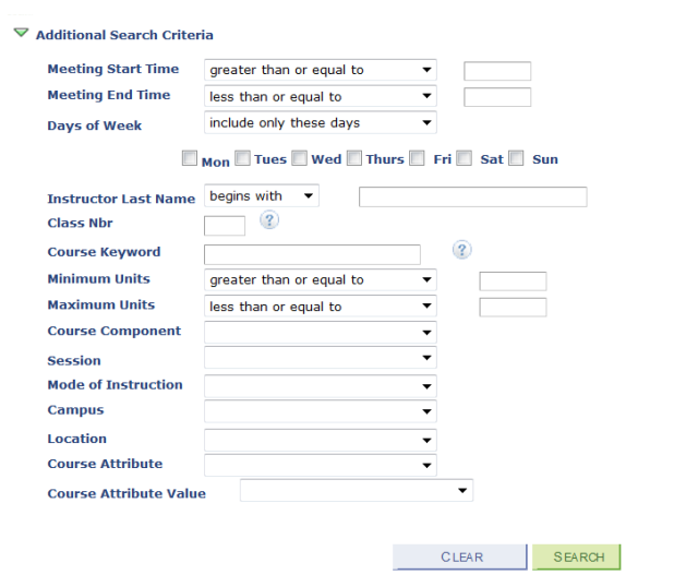Class Search Additional Search Criteria