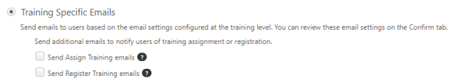 training specific emails options