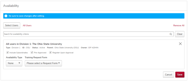 the availability section of the course console page with unsaved changes