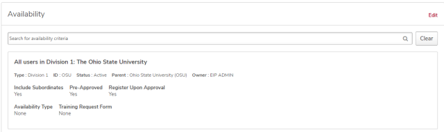 the availability section of the course console page