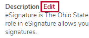 the description section of the course console page with the Edit link circled
