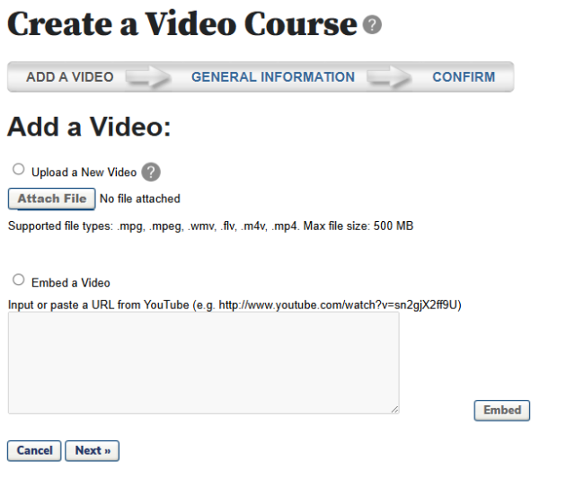 the add a video page