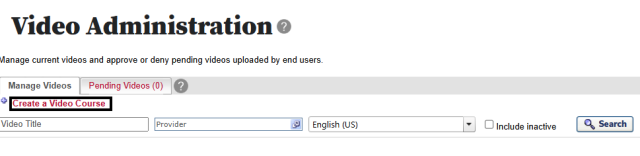the video administration page with the create a video course link circled