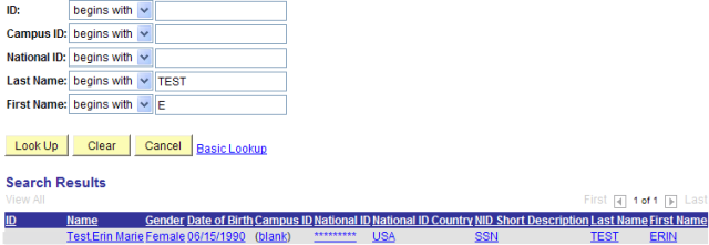 Faculty Center Advisee Search page