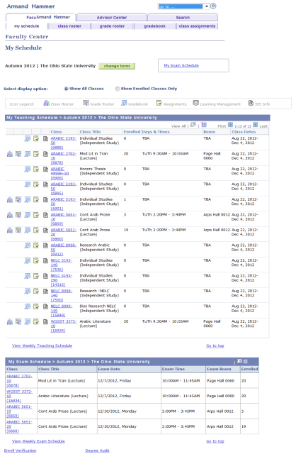 Faculty Center Show Classes page