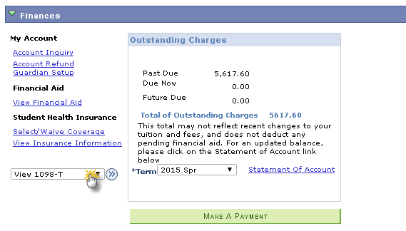 My Buckeye Link Finances section with drop down menu