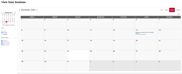 the events calendar page