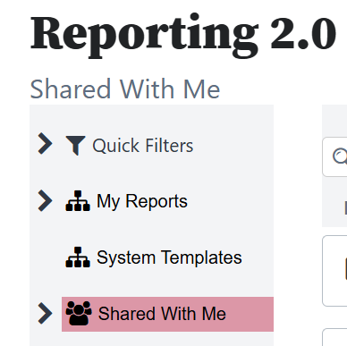 the Reporting 2.0 page with the shared with me link circled