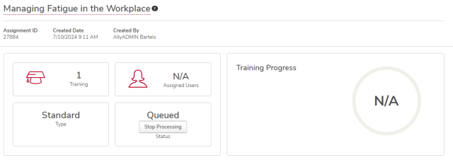 Assignment Summary page with the Stop Processing button circled