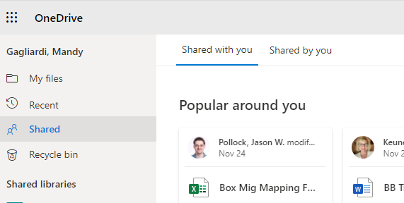 OneDrive Shared link in left navigation menu